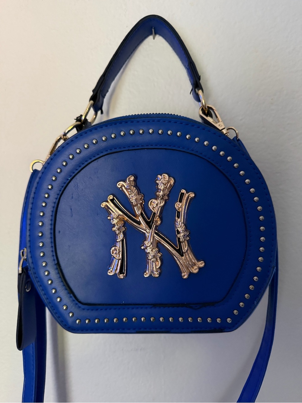 Royal Blue and Gold-tone NY handbag / crossbody purse